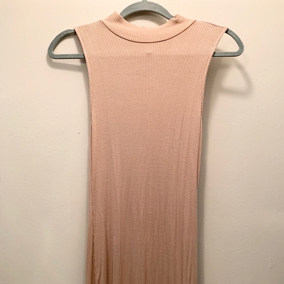 Midi Tan Dress Shin Length Ribbed BodyCon - Picture 3 of 5